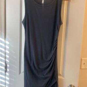 Leith Blue Asymmetrical Ruched Midi Dress